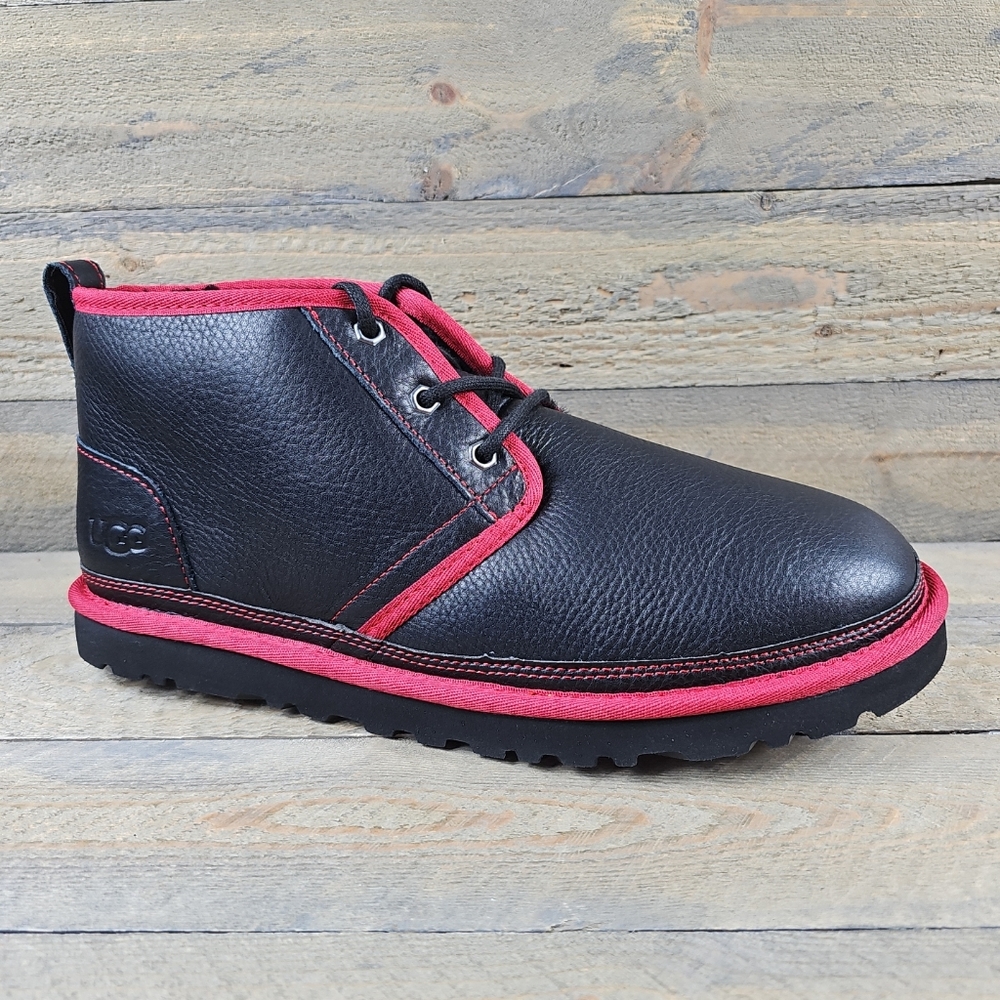 UGG Neumel Leather Men's Chukka Ankle Boots Plush Lined Black/Red